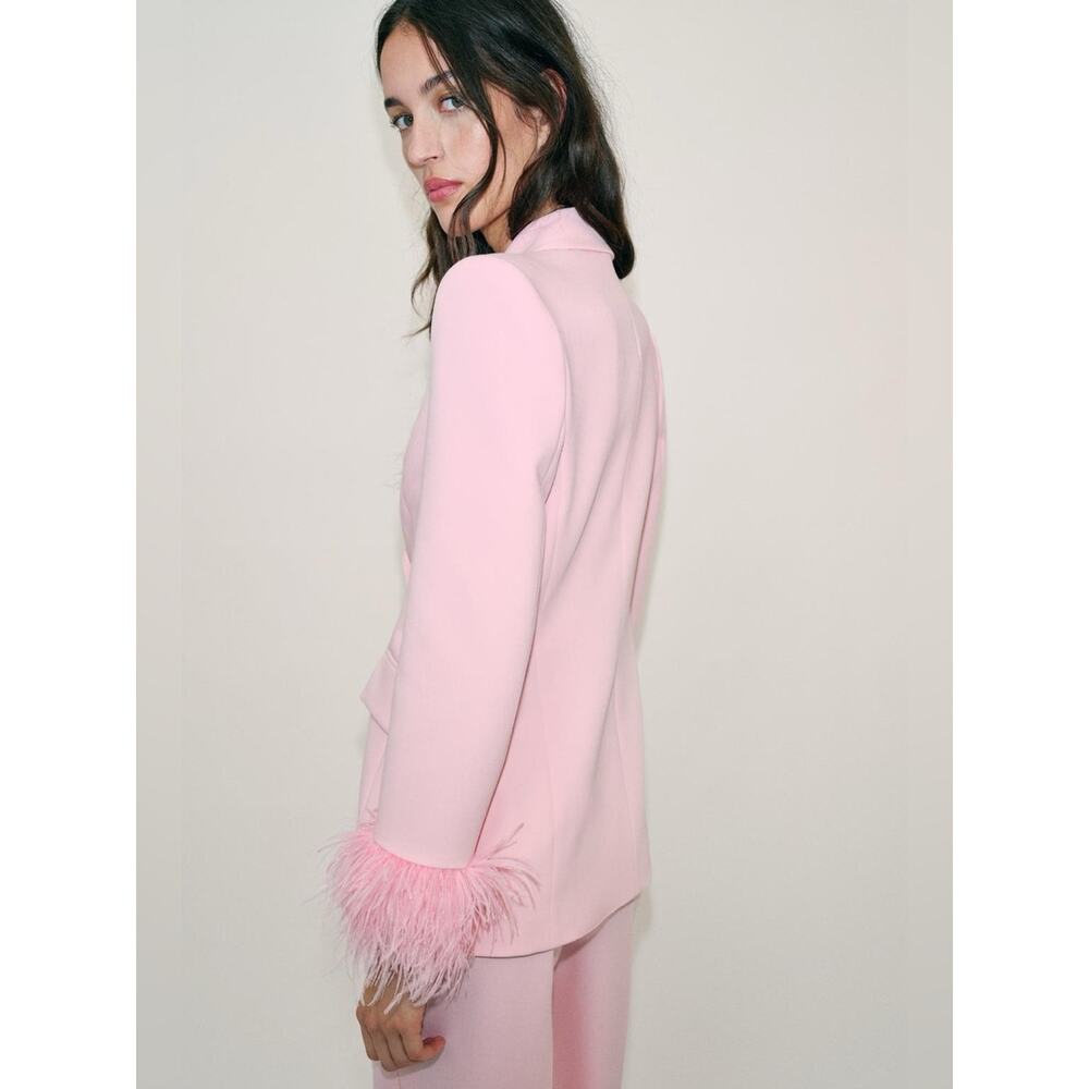 NWOT Zara Women's Pink Feather-Cuff Blazer Size M - Picture 4 of 13